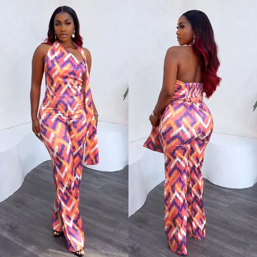 (S-3XL) WNY elastic printed wide leg jumpsuit