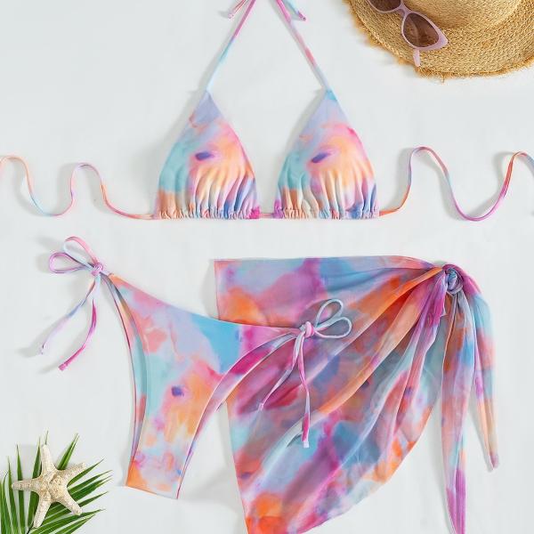 (4 days ready to ship) CJ tie dye three piece set rainbow three piece set split swimsuit